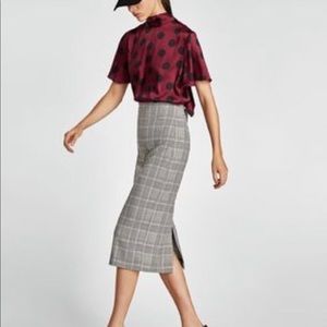 Zara Plaid High Waisted Black & White Midi Pencil Skirt, Size XS